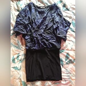 Charlotte Russe Black and Blue-Lavender Patterned Top
